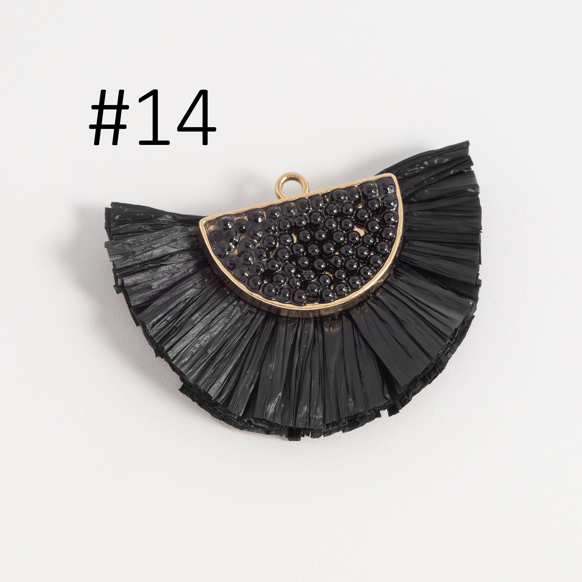 4pcs Fan Tassel Pendants 44x34mm, Beaded Raffia Tassel Charms for Earrings (FB-017)